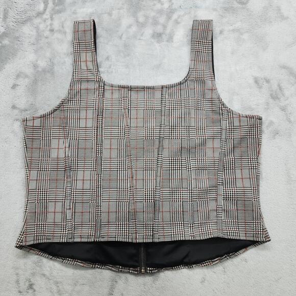 Torrid Studio Top Womens 0 12/L Black Red White Plaid Square Neck Zip Up Corset - Picture 2 of 9